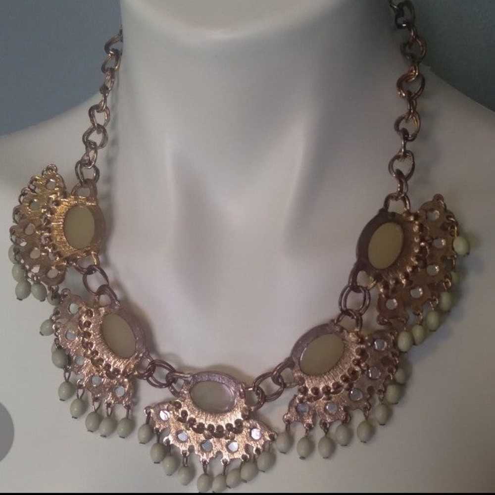 Gold Tone and Crystal Rhinestones and Jade Colore… - image 2