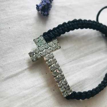 Vintage Rhinestone Cross Bracelet Adjustable - image 1