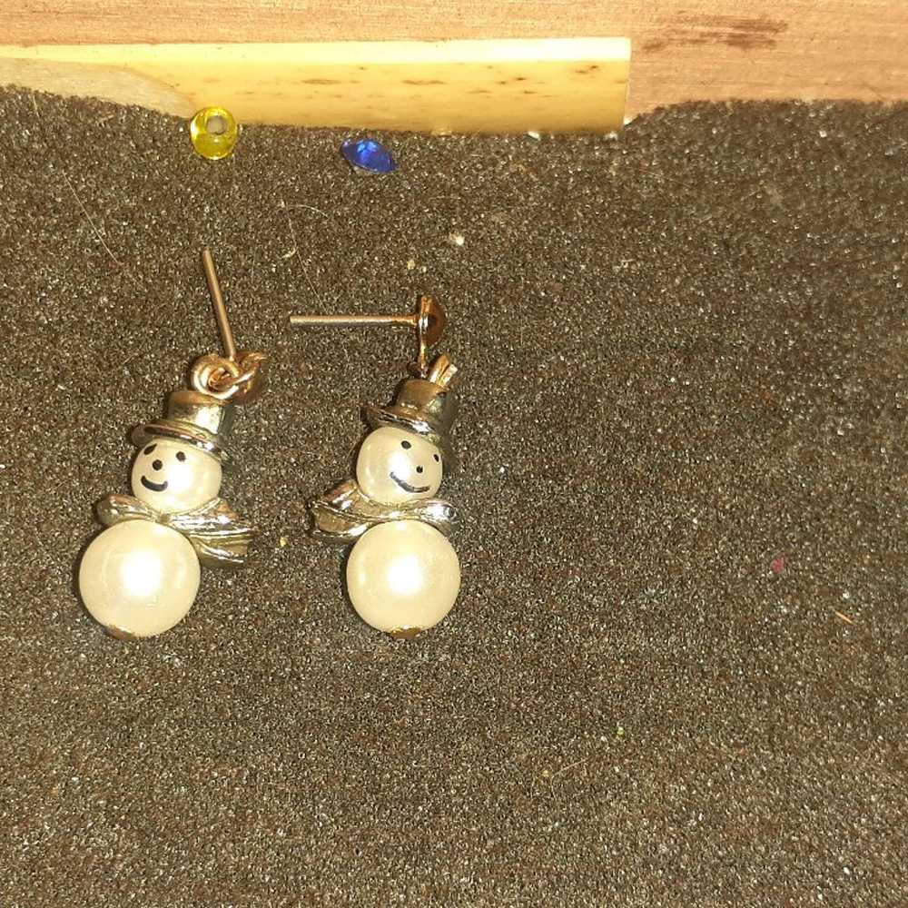 Vintage Snowman Earrings - image 1