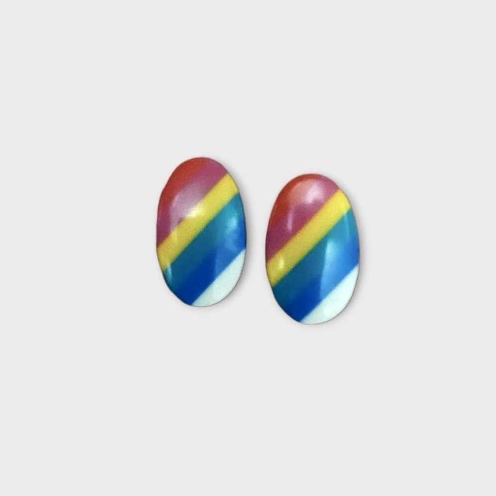 Vintage 1980s Rainbow Oval Earrings Retro - image 2