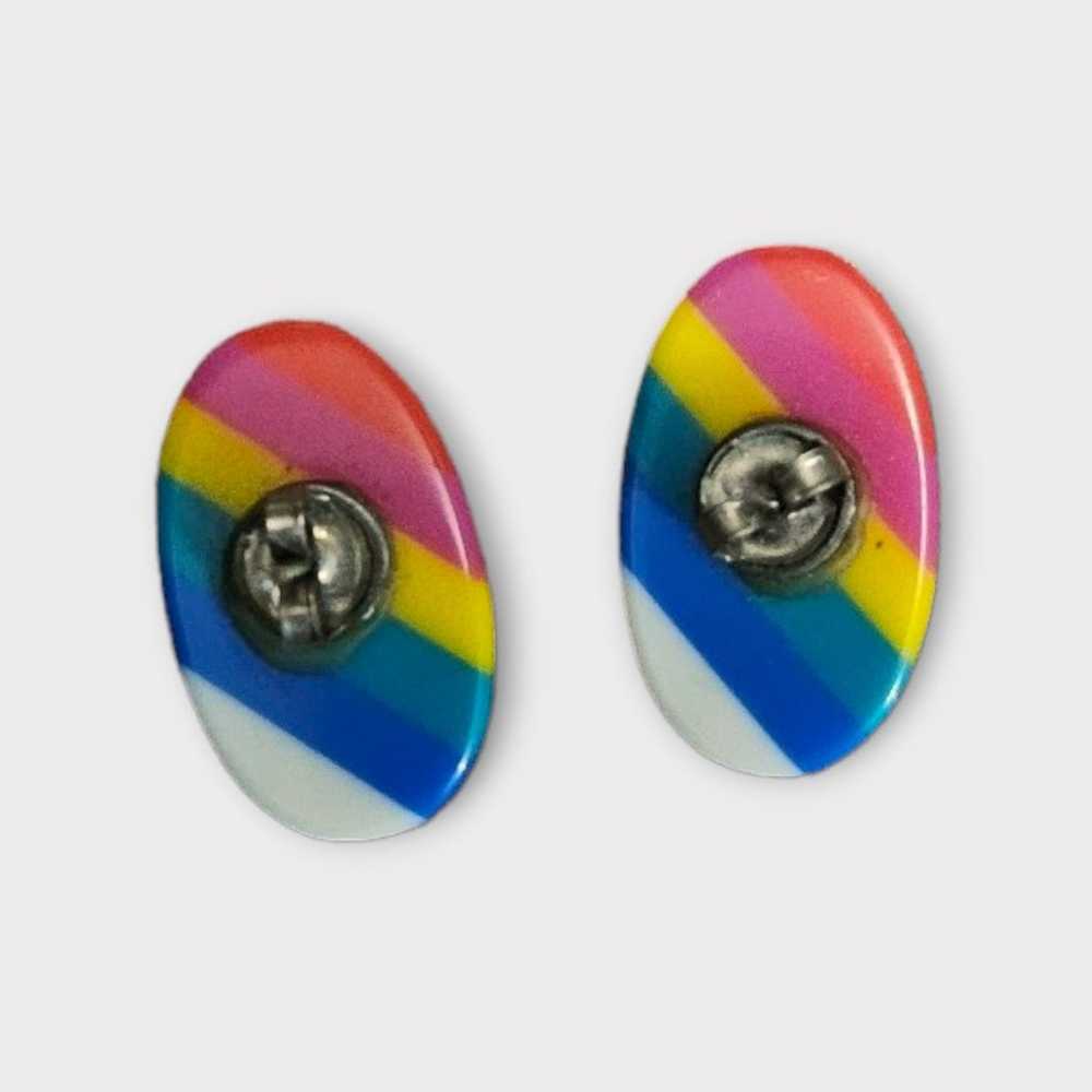 Vintage 1980s Rainbow Oval Earrings Retro - image 4