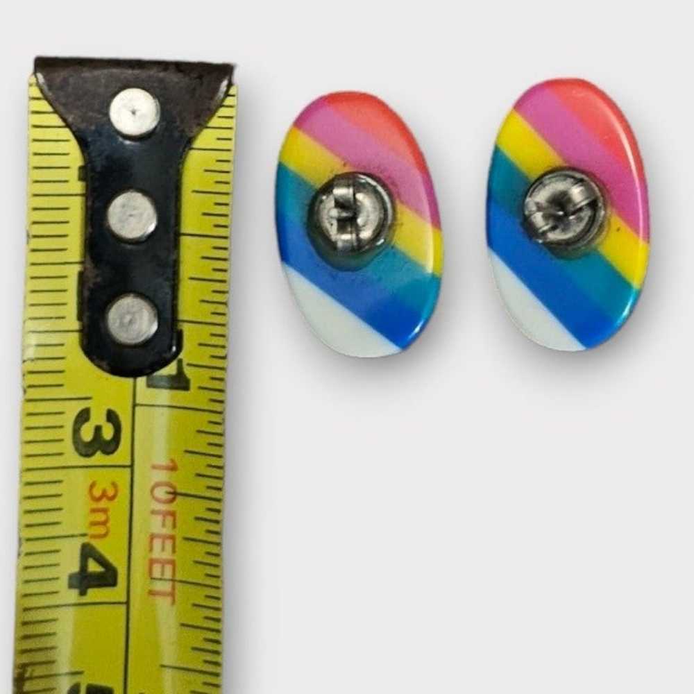 Vintage 1980s Rainbow Oval Earrings Retro - image 5