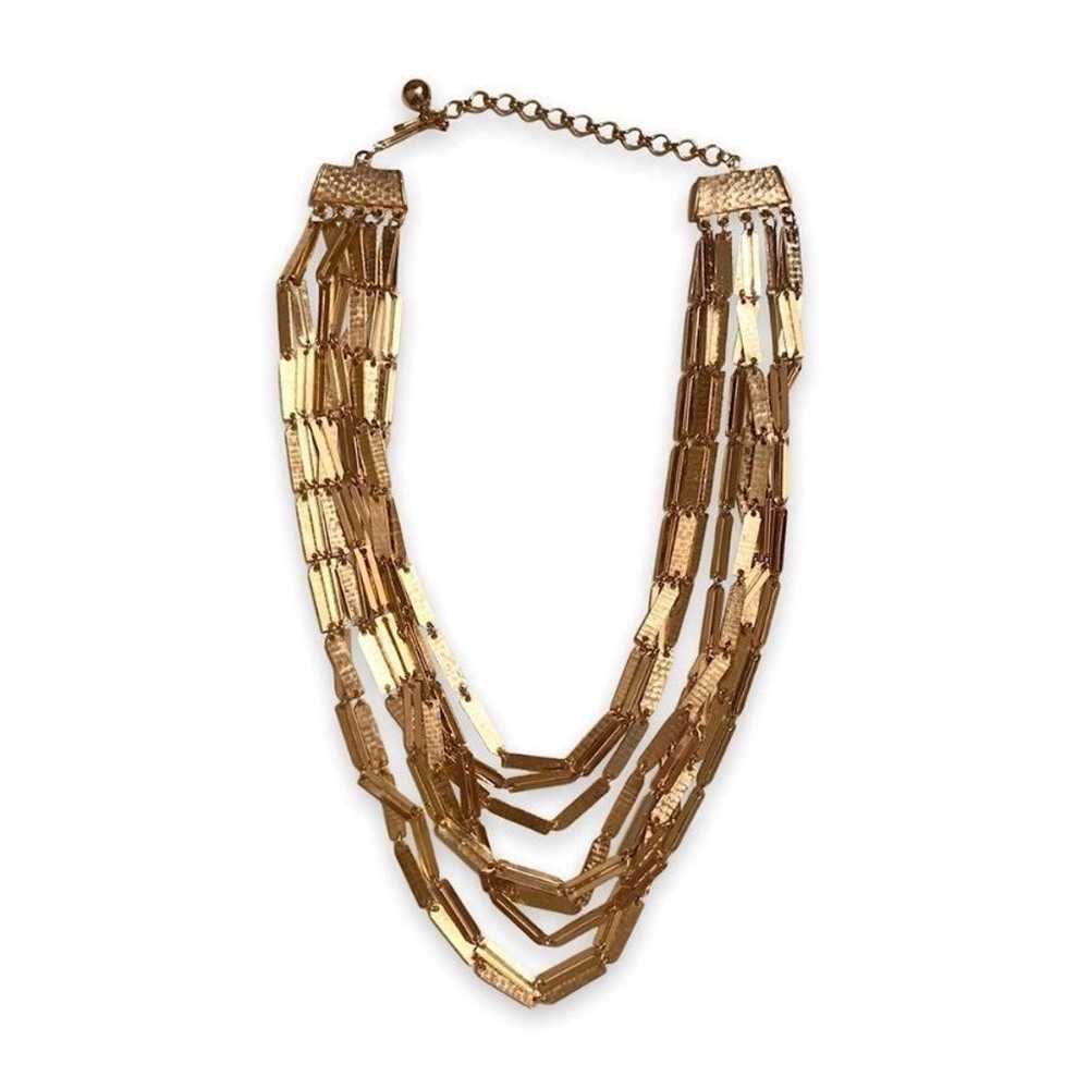 Vintage Gold Tone Multi Layer Statement Necklace … - image 1