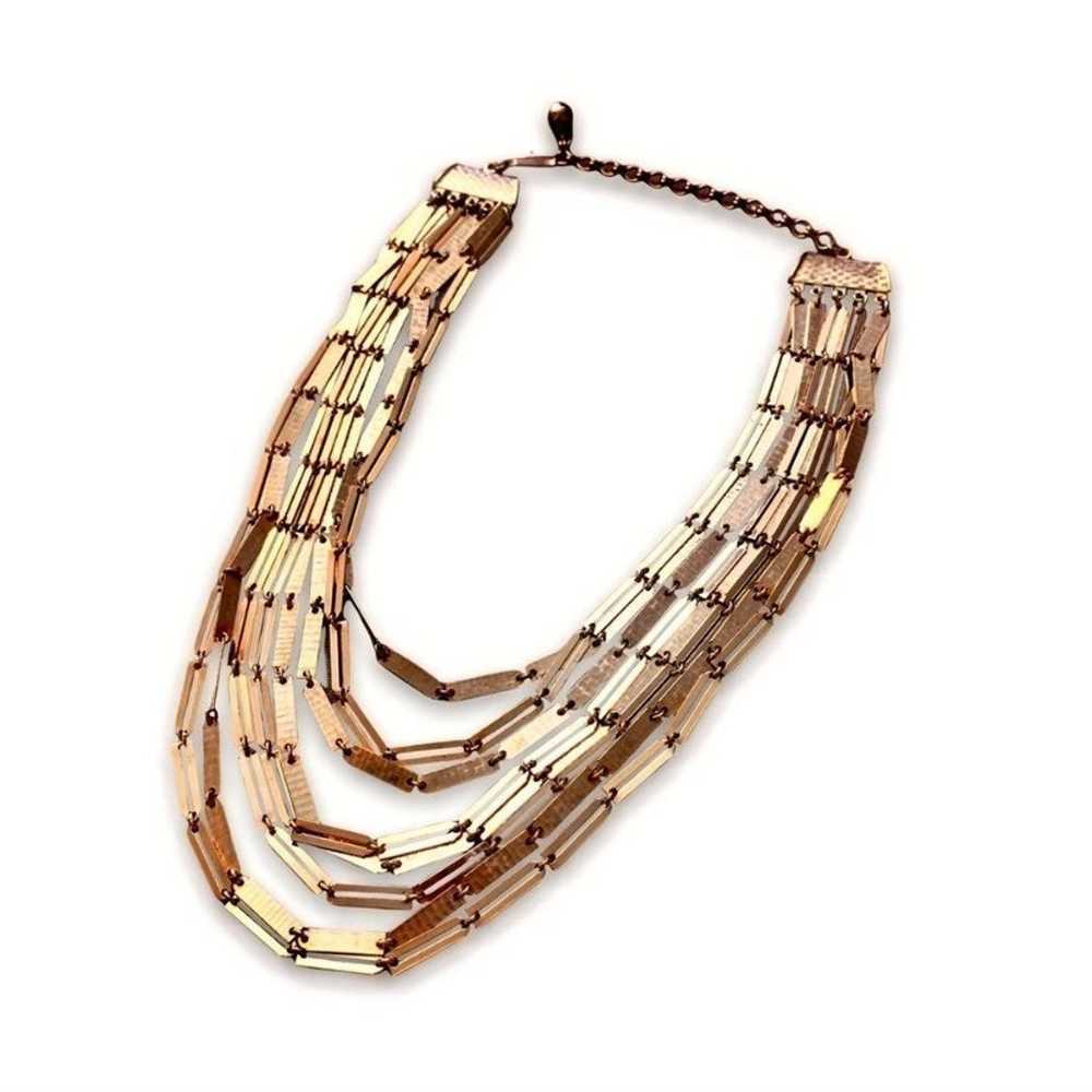 Vintage Gold Tone Multi Layer Statement Necklace … - image 3