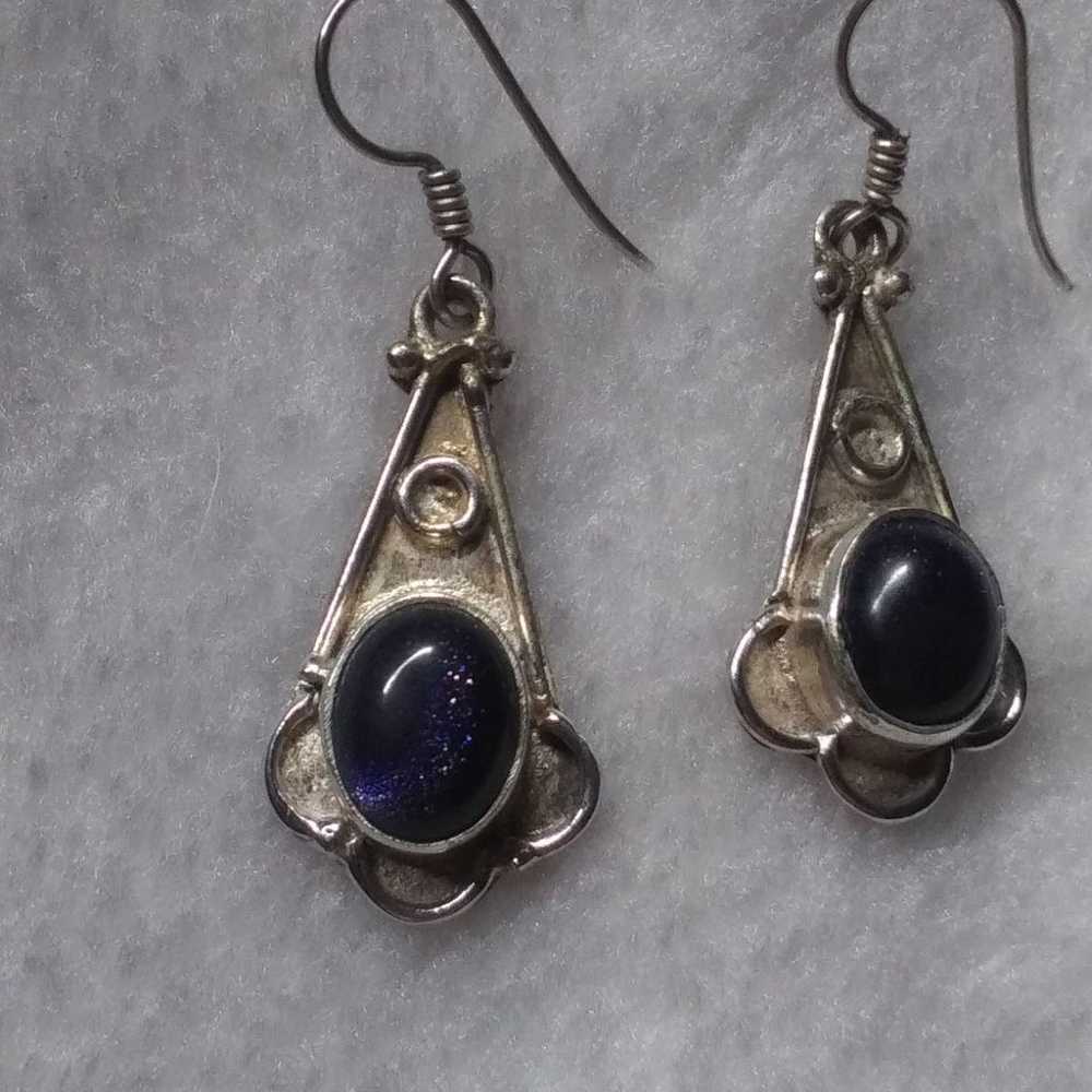 Vintage Earrings blue goldstone - image 1