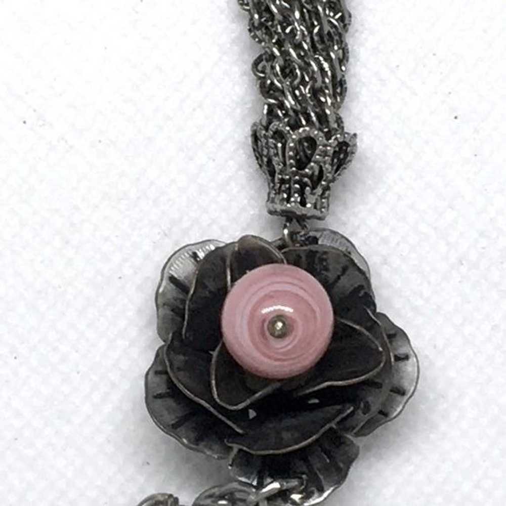 Vintage Lane Bryant, Long Floral Metal Necklace G… - image 2