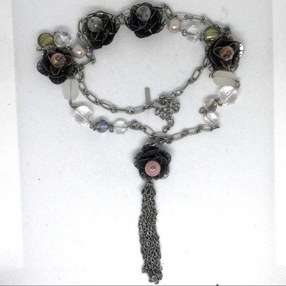 Vintage Lane Bryant, Long Floral Metal Necklace G… - image 5