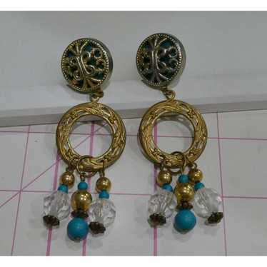 Vintage Pierced Earrings With Beads Dangling From… - image 1