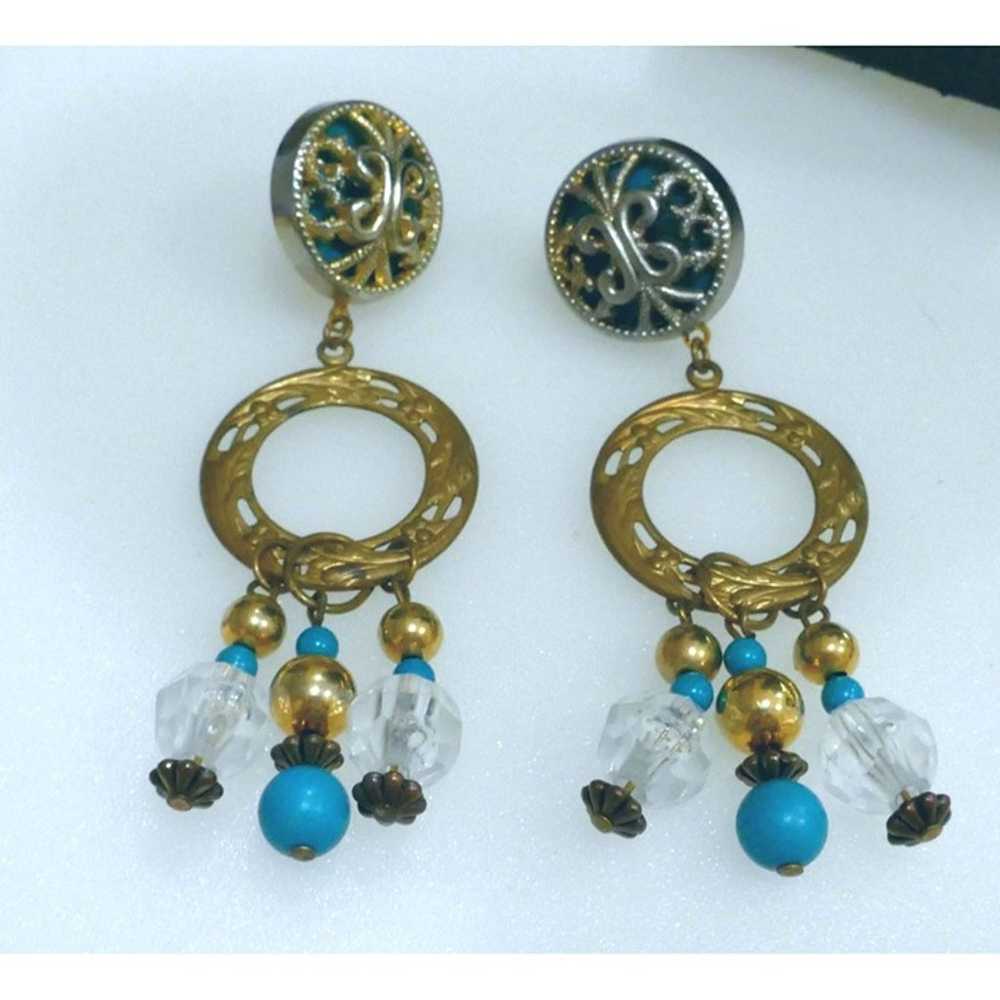 Vintage Pierced Earrings With Beads Dangling From… - image 4