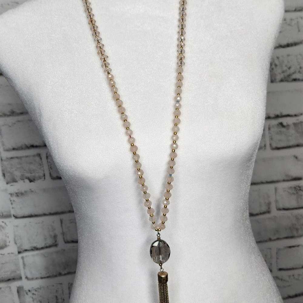 Long Vintage Beaded Tassel Necklace - image 2
