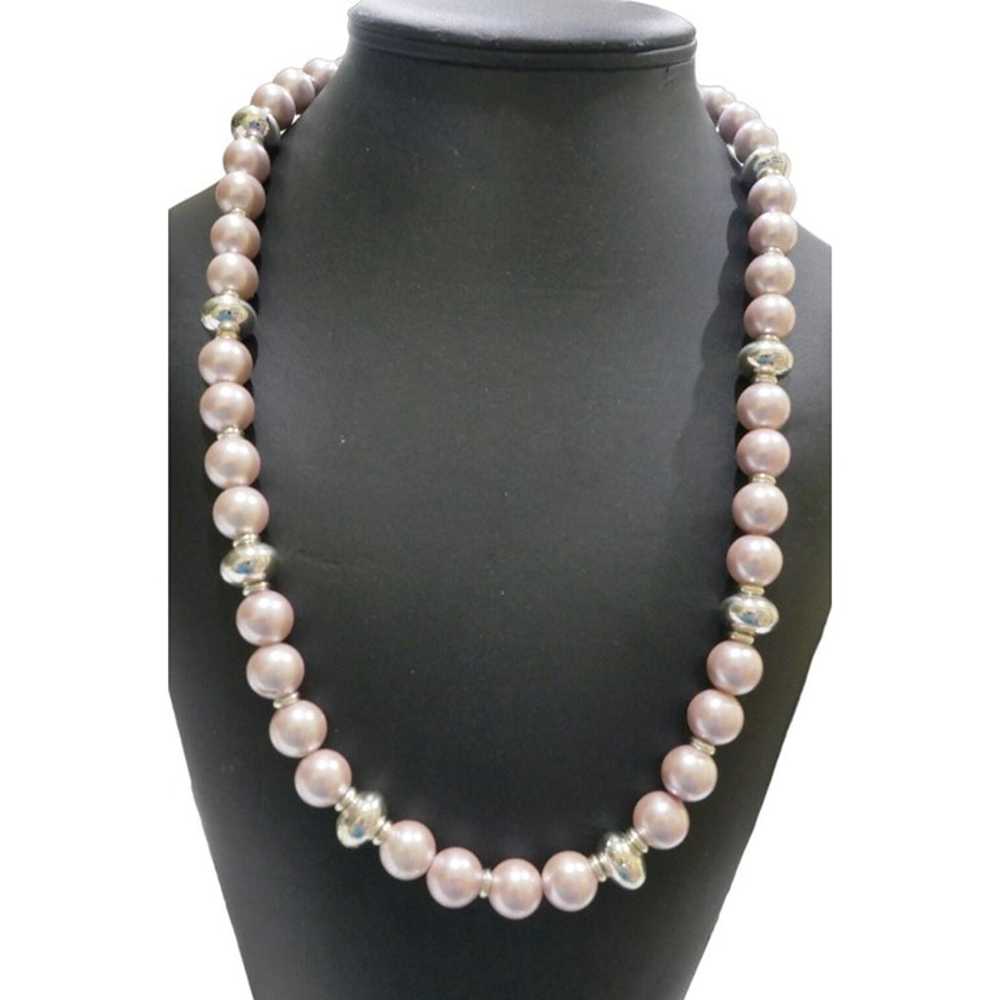 Pretty Pink & Silver Faux Pearl Necklace - image 1