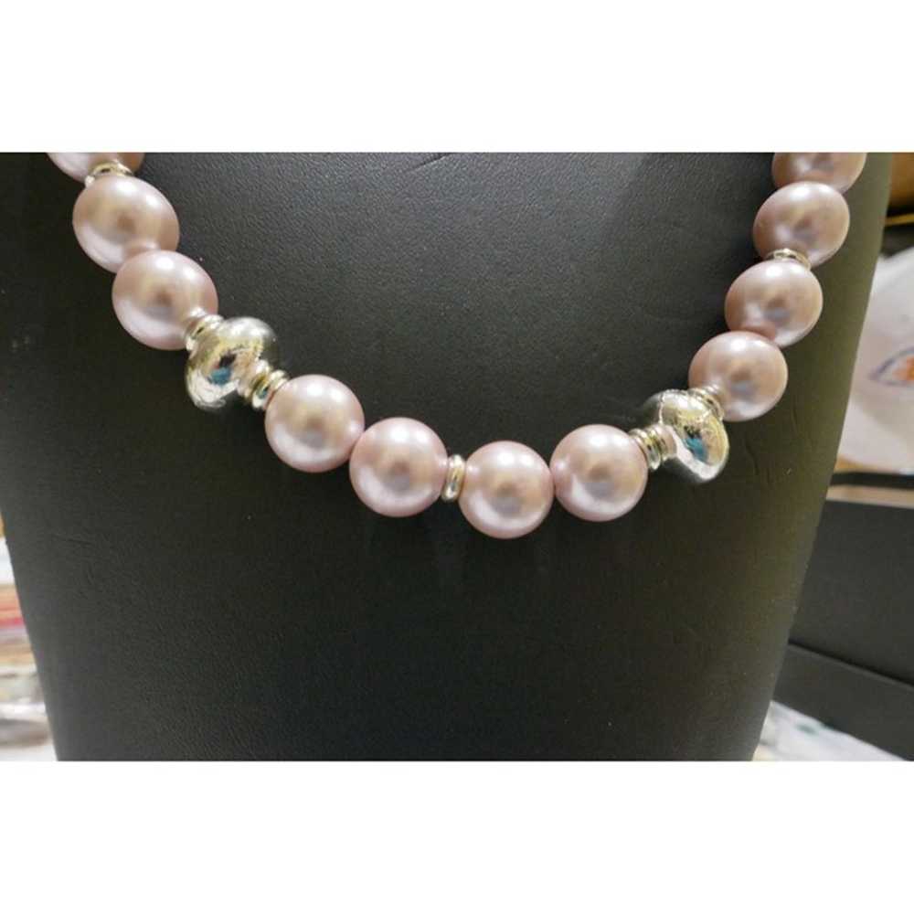 Pretty Pink & Silver Faux Pearl Necklace - image 2