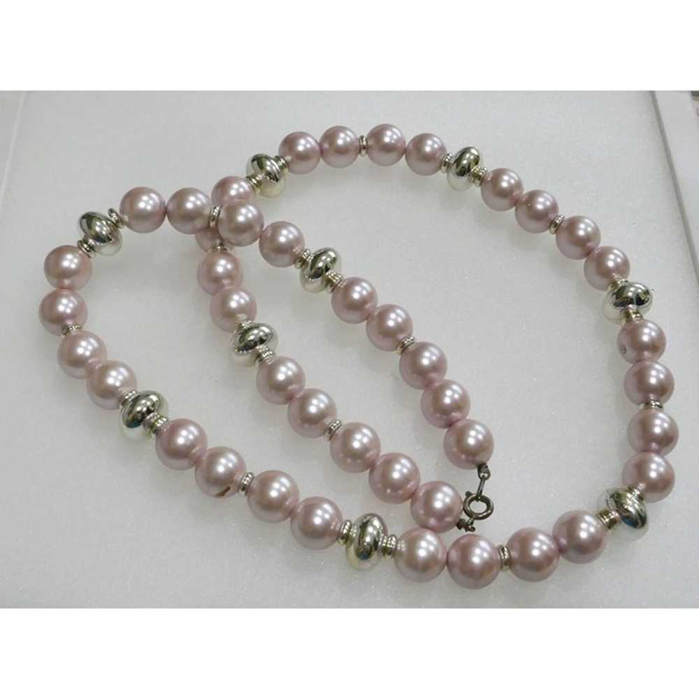 Pretty Pink & Silver Faux Pearl Necklace - image 3