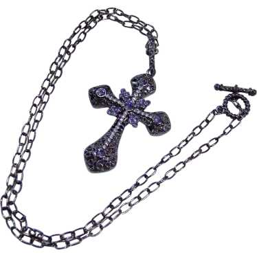 Amethyst Purple & Clear Rhinestone Pendant Cross … - image 1