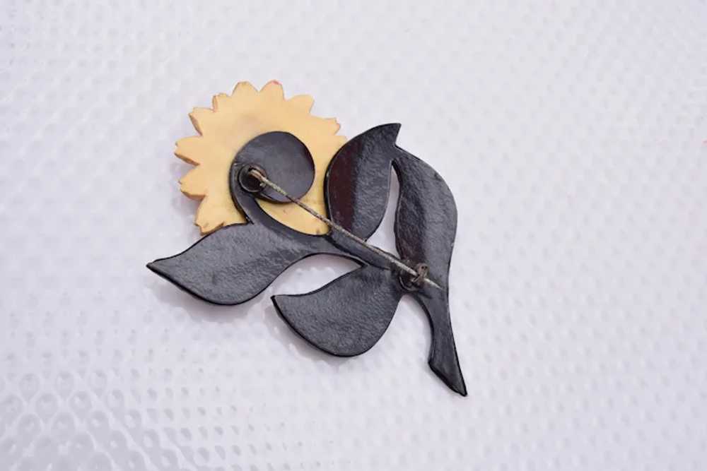 Celluloid and Plastic Flower Brooch - image 3