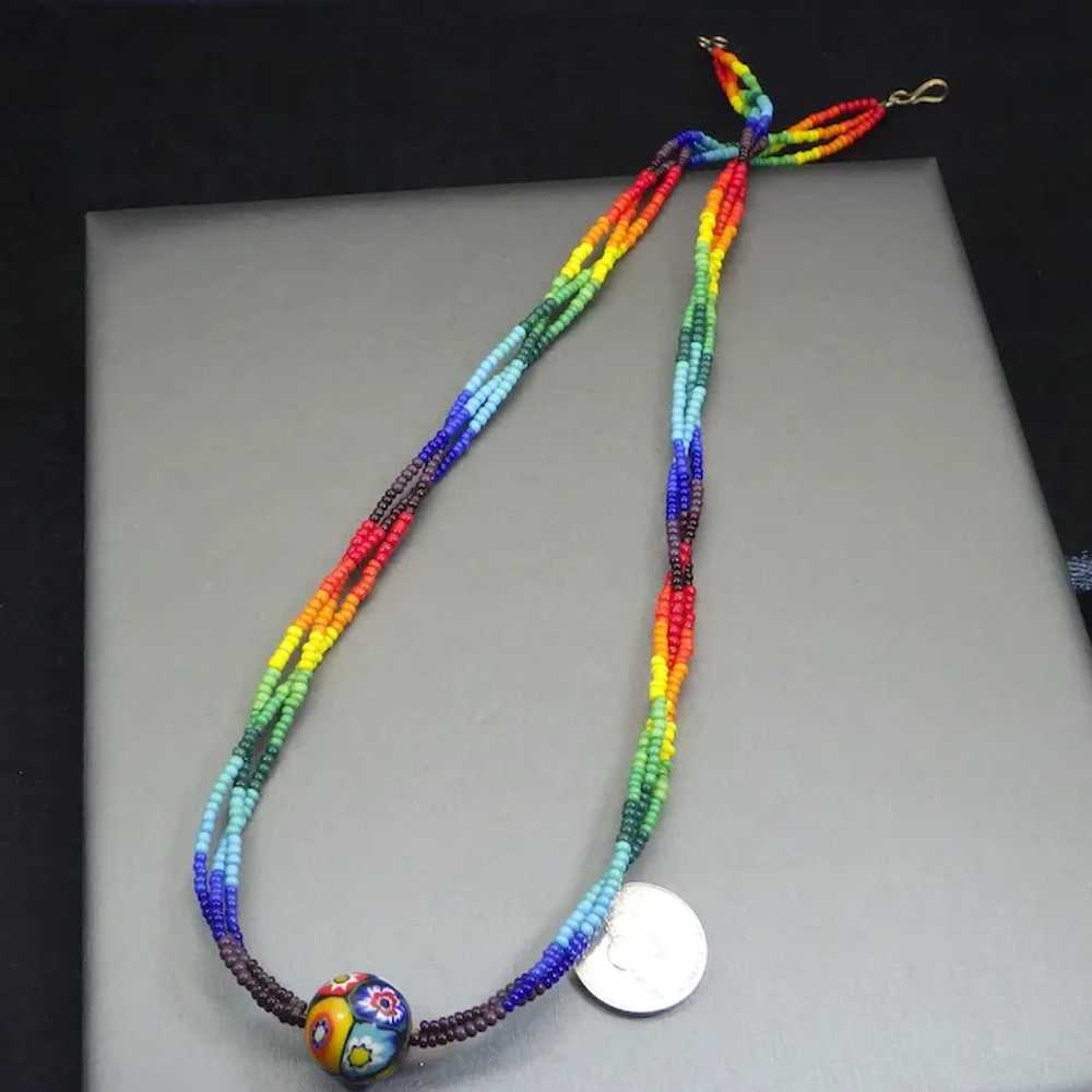 Colorful Vintage Glass Beaded Necklace, Millefior… - image 3