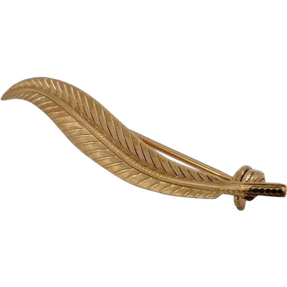 Feather leaf 18k solid yellow gold lapel pin broo… - image 1