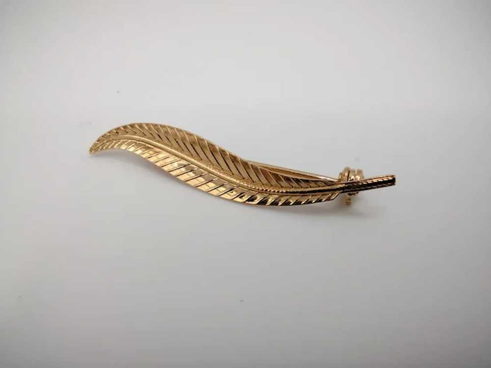 Feather leaf 18k solid yellow gold lapel pin broo… - image 2