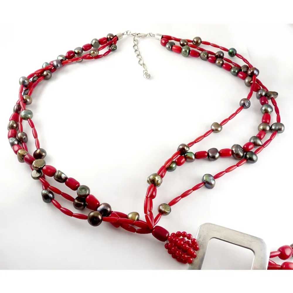 Jay King Multi-Strand Red Coral & Tahitian Black … - image 3