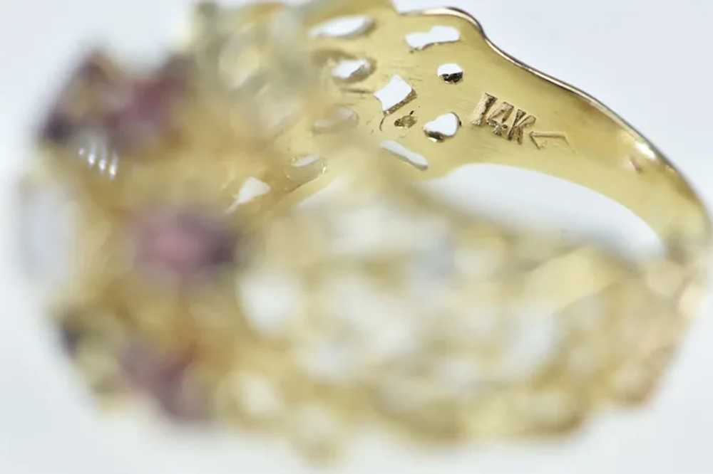 14K Opal Garnet Halo Cocktail Heart Filigree Ring… - image 3