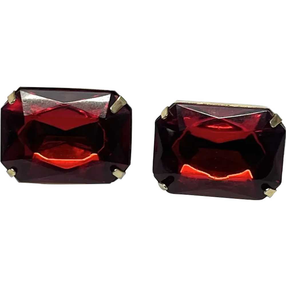 Vintage red jewel rhinestone earrings - image 1