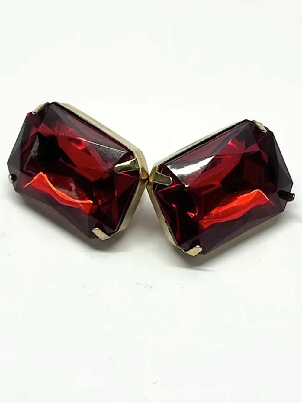 Vintage red jewel rhinestone earrings - image 2