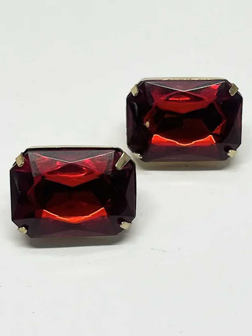 Vintage red jewel rhinestone earrings - image 3