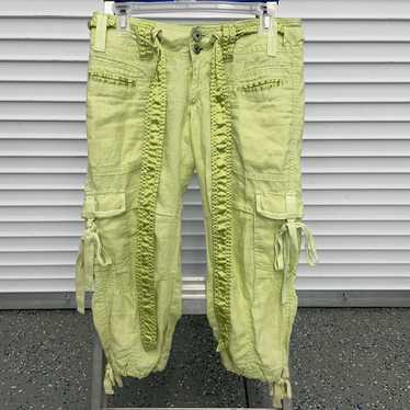 Light Yellow Cropped Cargo Pants / Yellow Wide Y2k Capris 