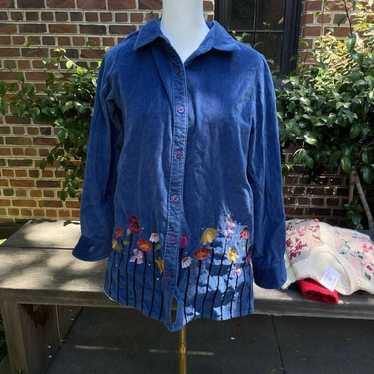 Vintage VTG Quacker Factory Women's Blue Flower Em