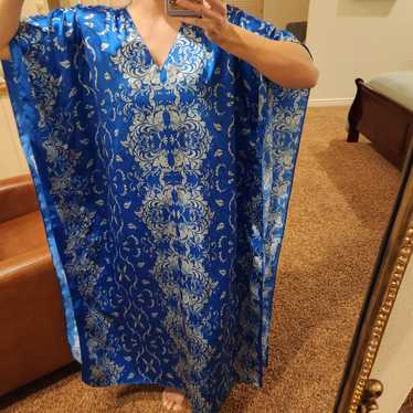 Vintage Royal blue silky soft kaftan pullover rel… - image 1