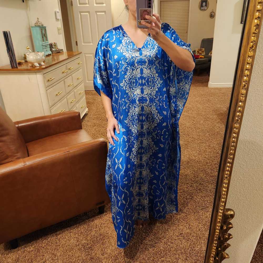 Vintage Royal blue silky soft kaftan pullover rel… - image 3