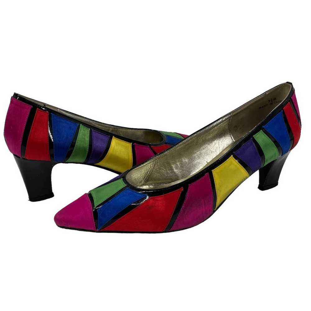 Vintage J Renee Heels Multicolor Geometric Colorf… - image 1