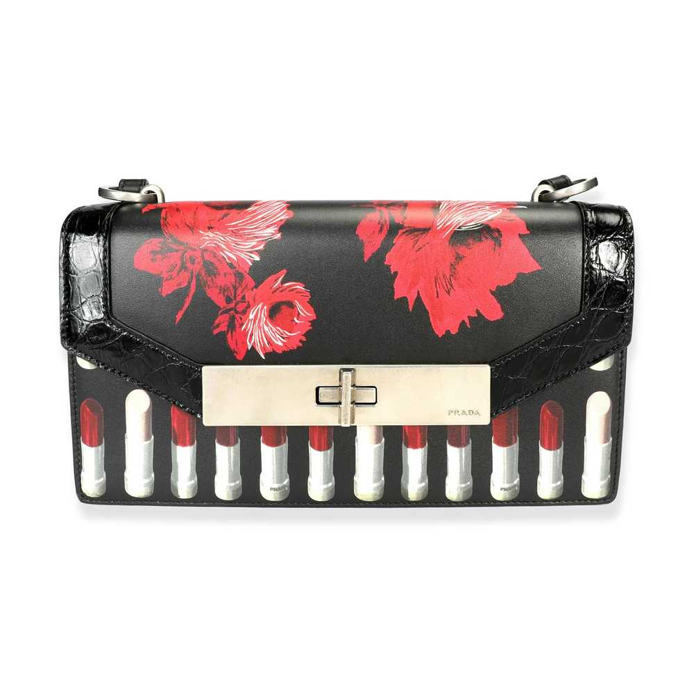 Prada PRADA Black Floral & Lipstick Print Leather… - image 1