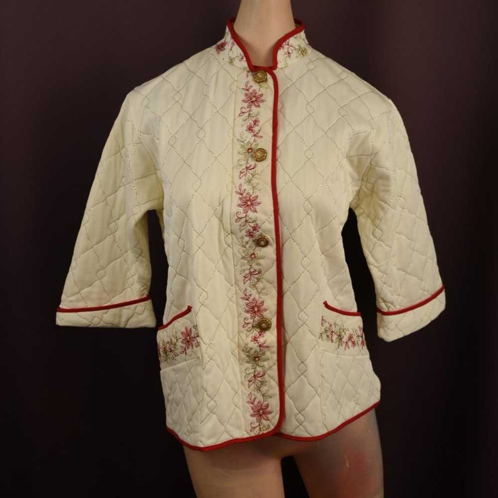 1960's Vintage Christmas Quilted White Bed Coat - image 1