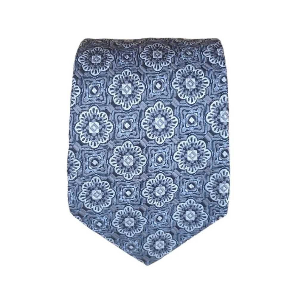 Zanetti ZANETTI Gray Geometric Silk Tie ITALY 60"… - image 1