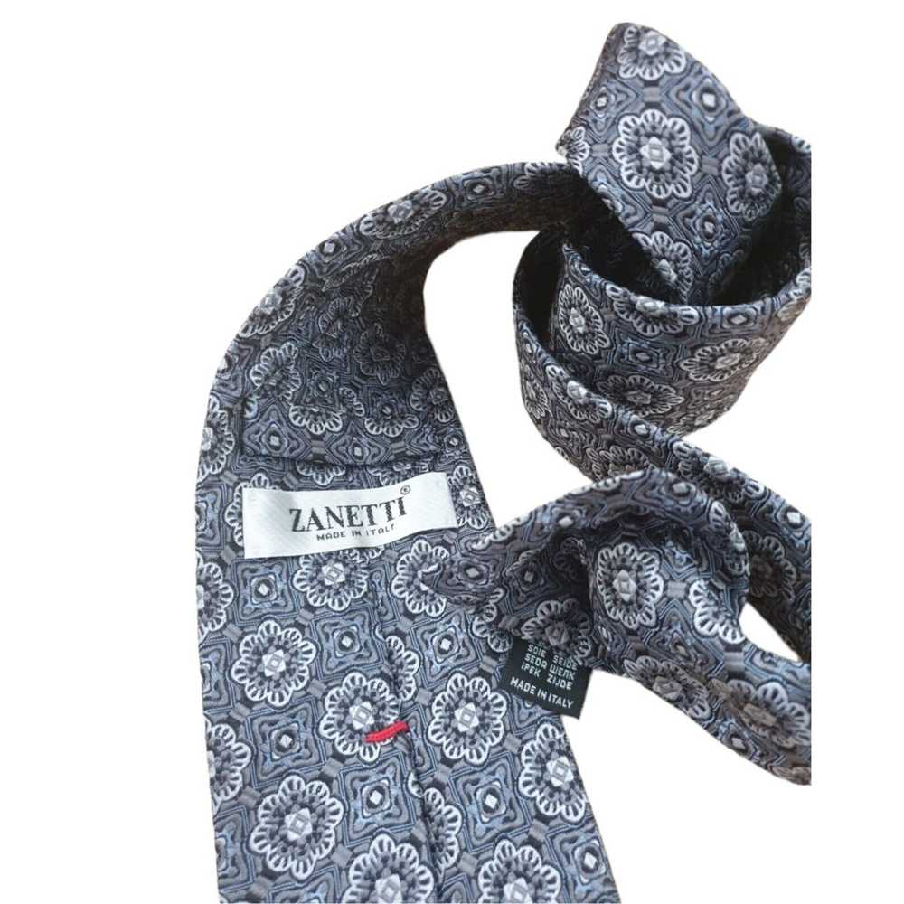 Zanetti ZANETTI Gray Geometric Silk Tie ITALY 60"… - image 3