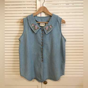 Vintage Boho Embroidered Denim Blouse