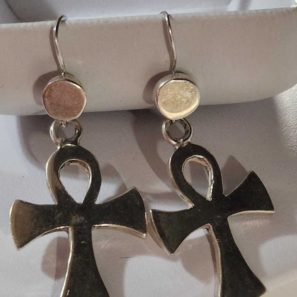Genuine Sterling Silver Egyptian Cross Earrings - image 3