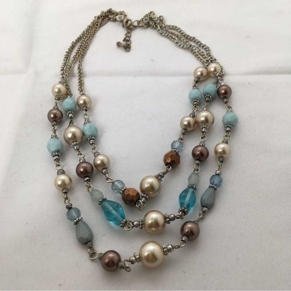 Vintage Premier Designs, 3 Strand Crystal And Bea… - image 1