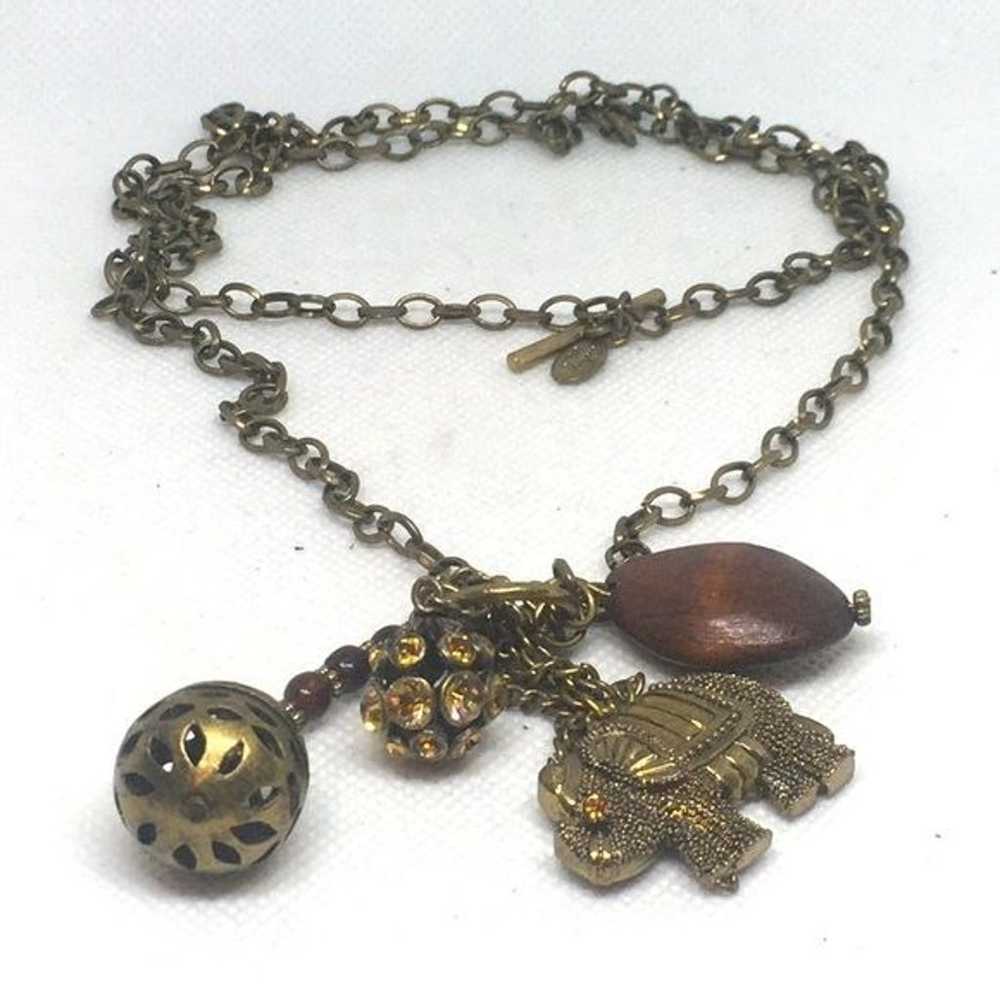 Vintage Cookie Lee, Elephant Charm Necklace, Doub… - image 1