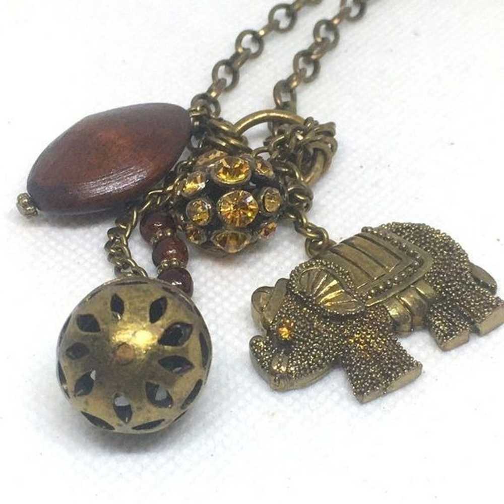 Vintage Cookie Lee, Elephant Charm Necklace, Doub… - image 2