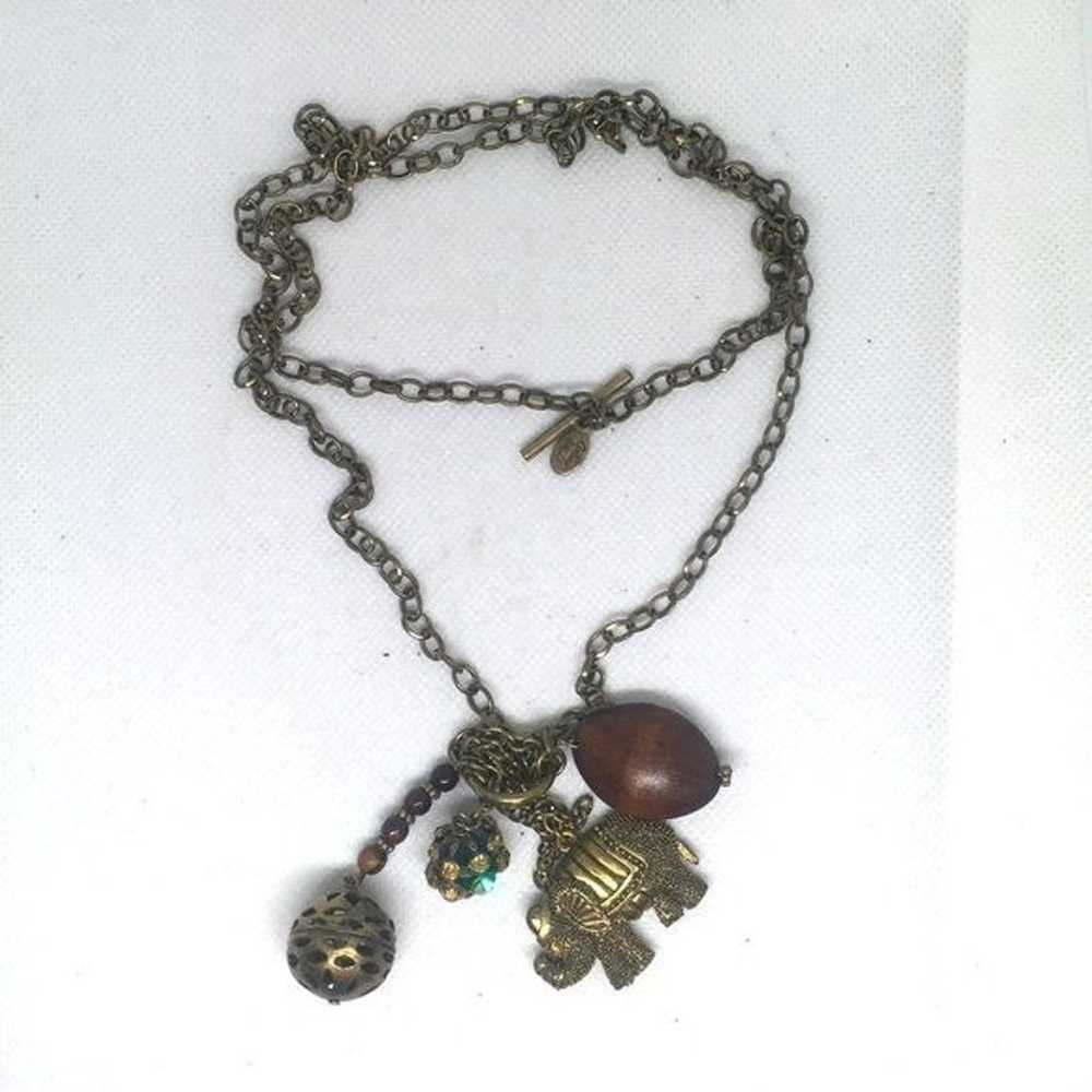 Vintage Cookie Lee, Elephant Charm Necklace, Doub… - image 4