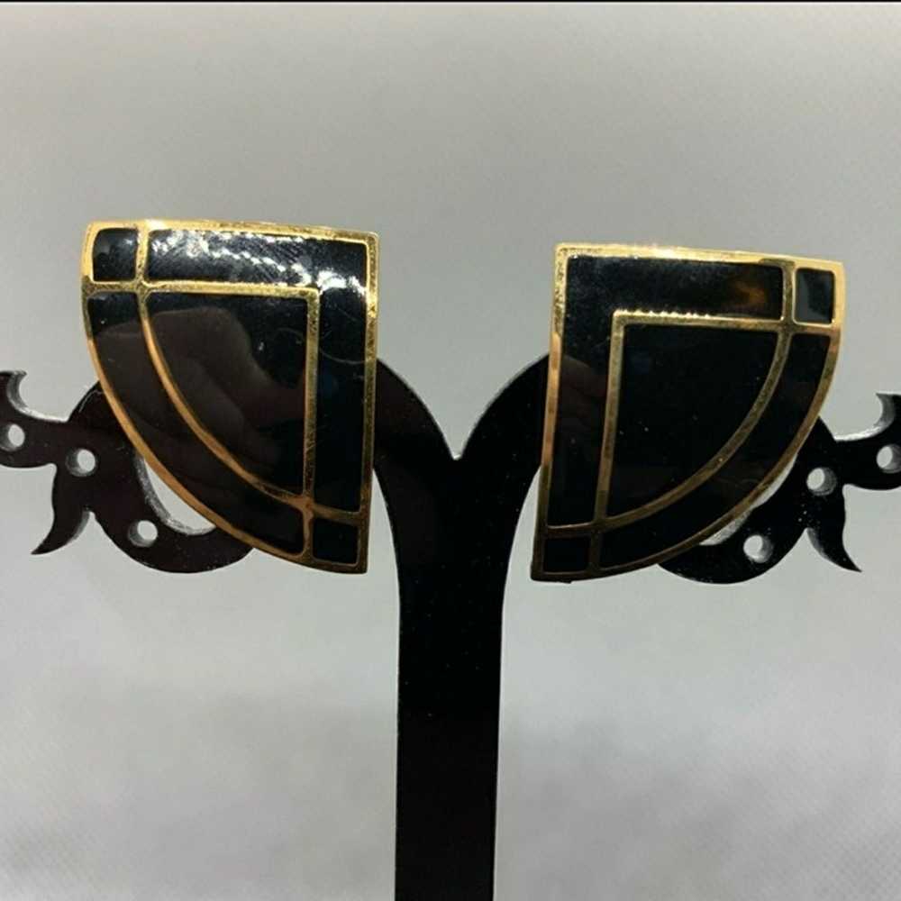 Vintage Avon black gold clip on statement earring… - image 2