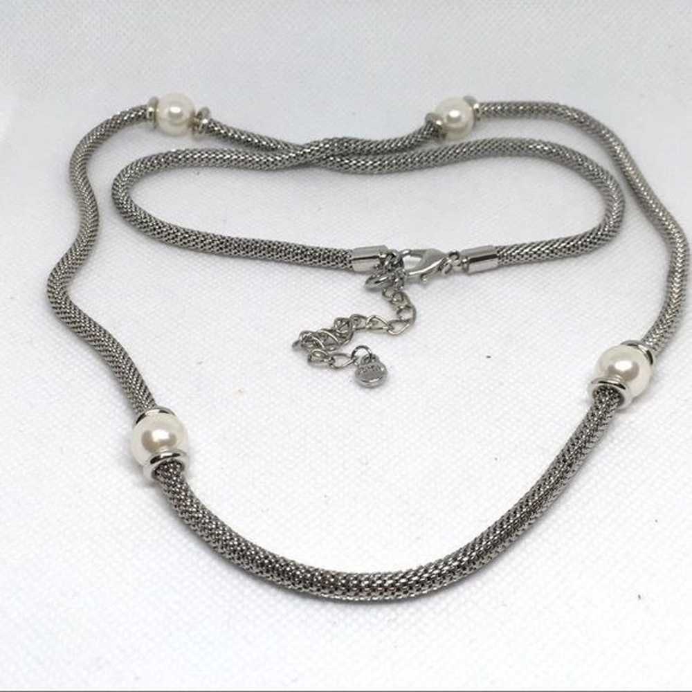 Vintage Roman Long Silver Braided Snake Chain Wit… - image 1