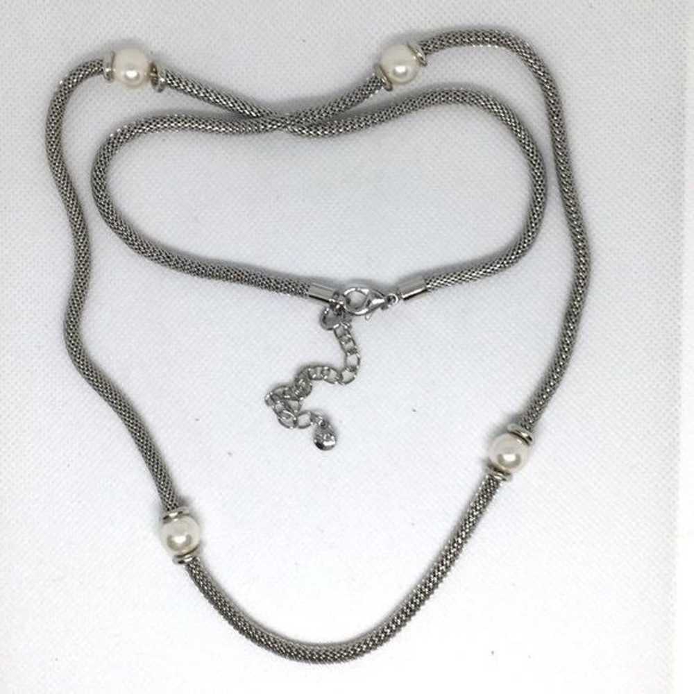 Vintage Roman Long Silver Braided Snake Chain Wit… - image 4