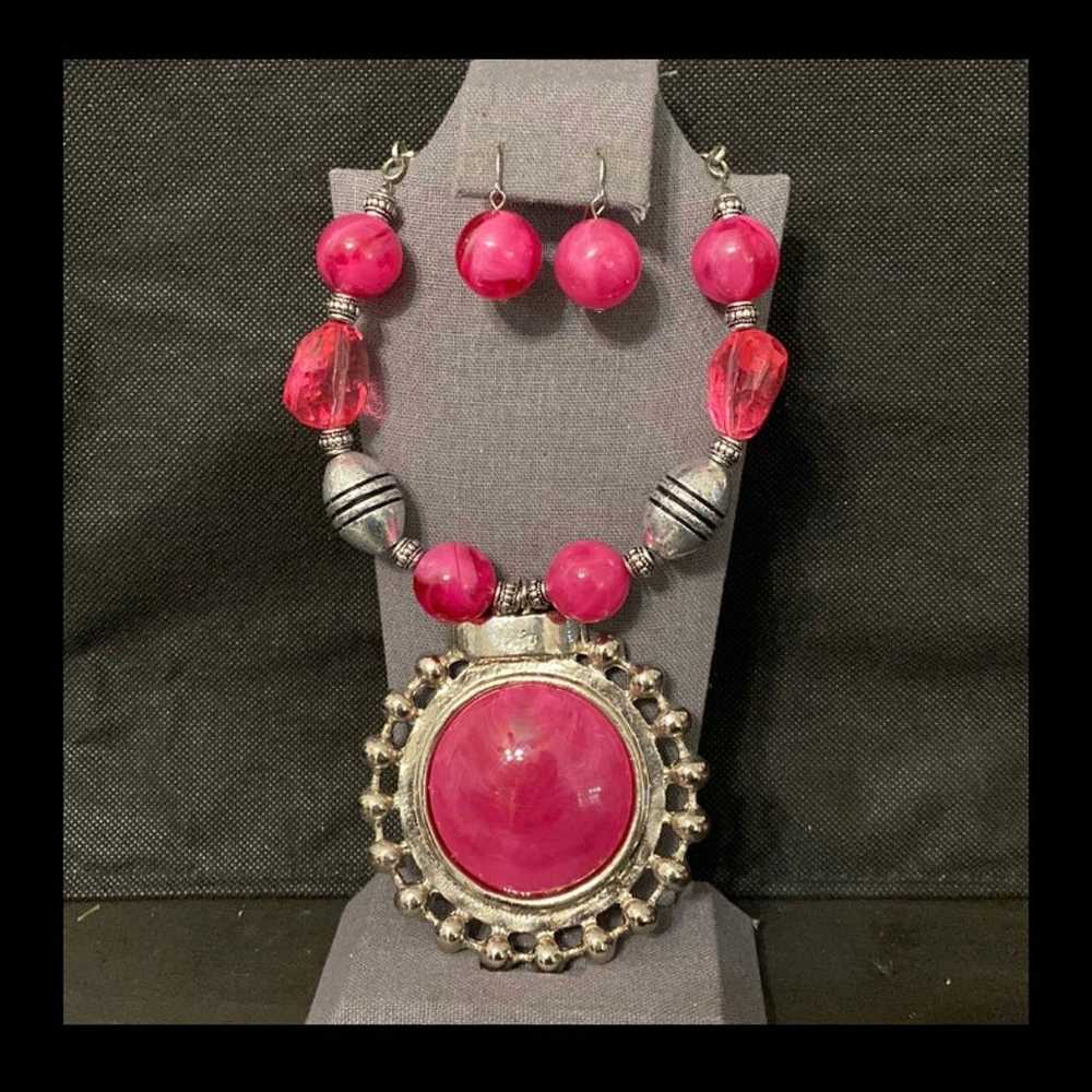 Vintage Pink & Silver Marble Resin shaped Beads n… - image 1