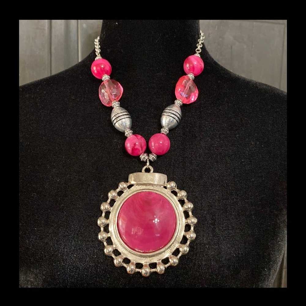 Vintage Pink & Silver Marble Resin shaped Beads n… - image 2