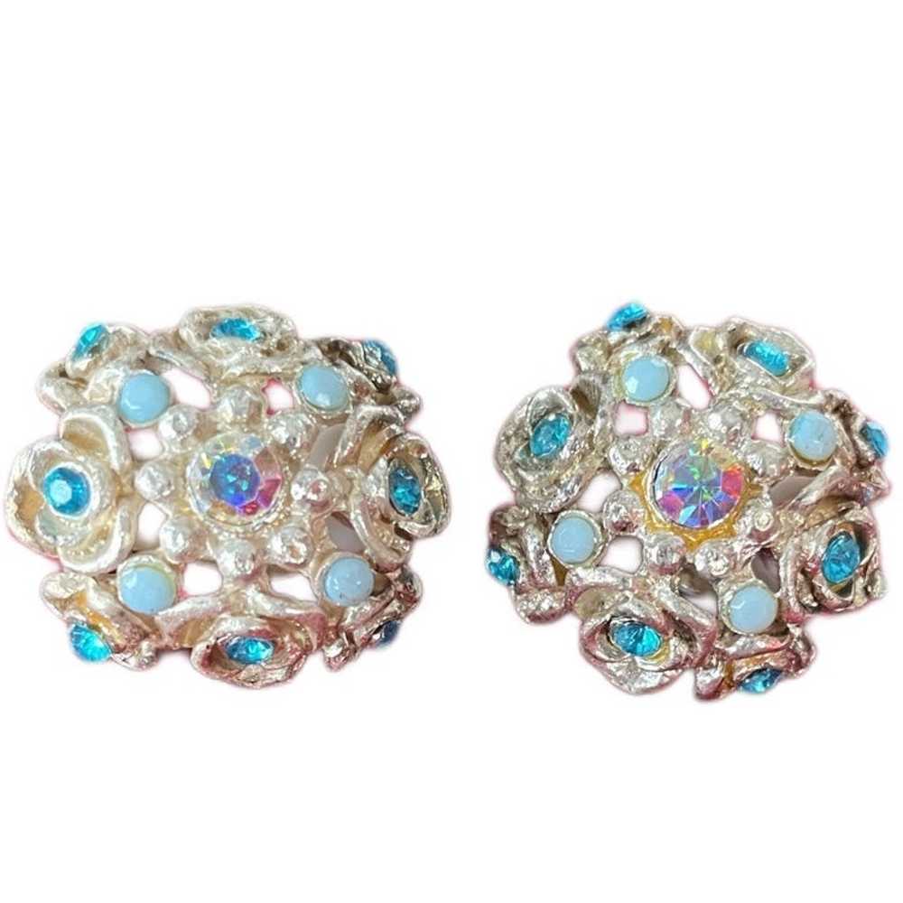 Honeycomb Earrings with Blue Topaz and Rhinestones - image 1