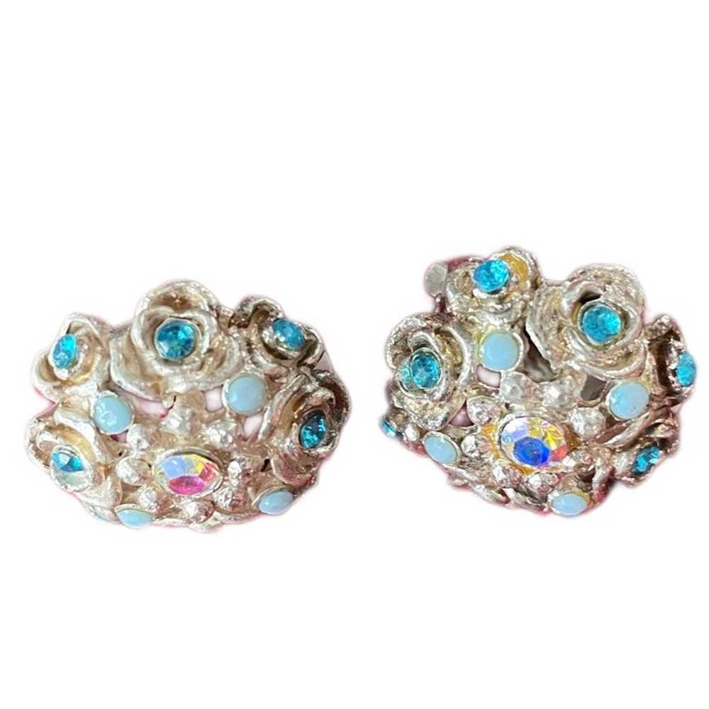 Honeycomb Earrings with Blue Topaz and Rhinestones - image 2