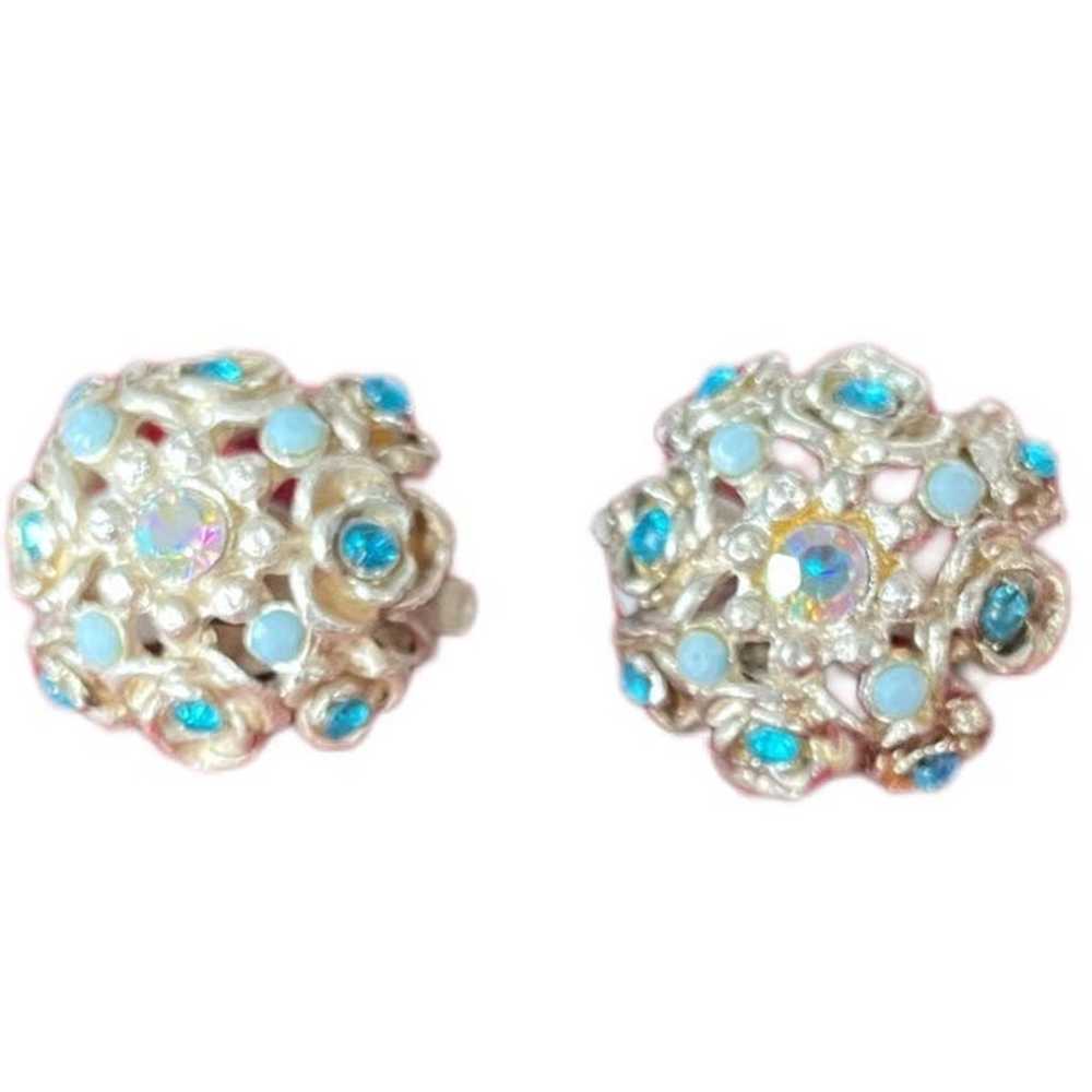 Honeycomb Earrings with Blue Topaz and Rhinestones - image 7